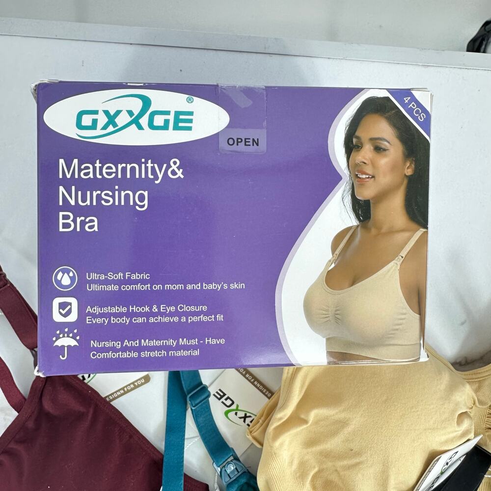 GXXGE Maternity Nursing Bra 4 pc Set Size L Black Tan Blue Burgundy Stretchy NEW - Picture 2 of 7